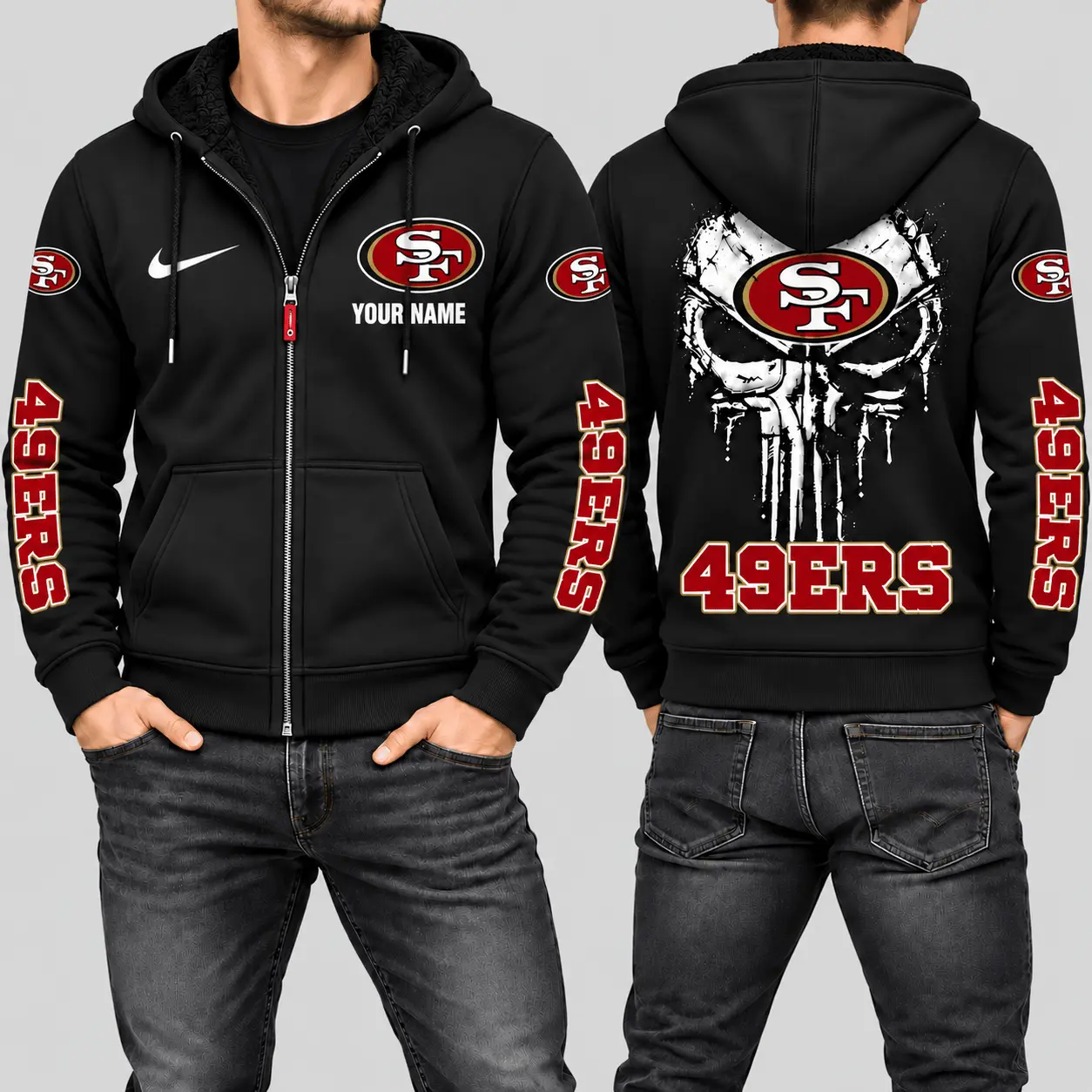 San Francisco 49ers | NFL Skull Back Zip Hoodie
