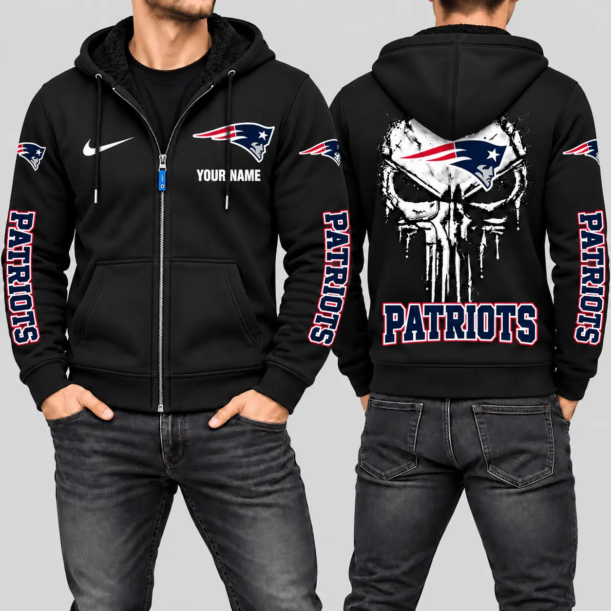 New England Patriots | NFL Skull Back Zip Hoodie