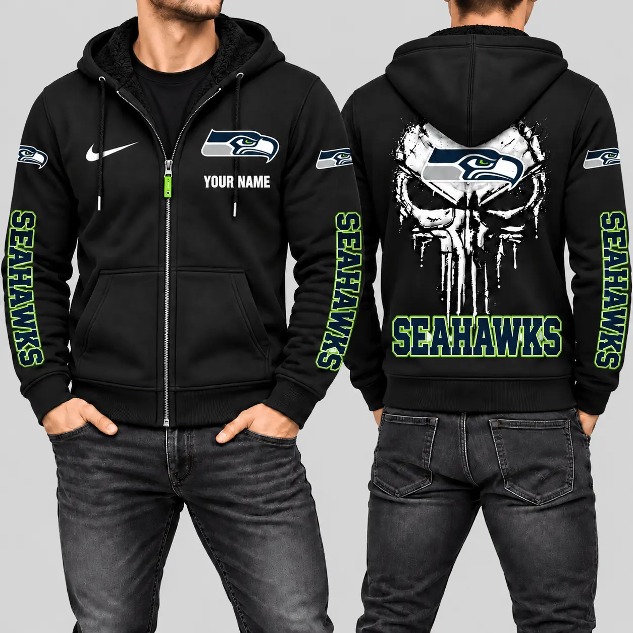Seattle Seahawks | NFL Skull Back Zip Hoodie