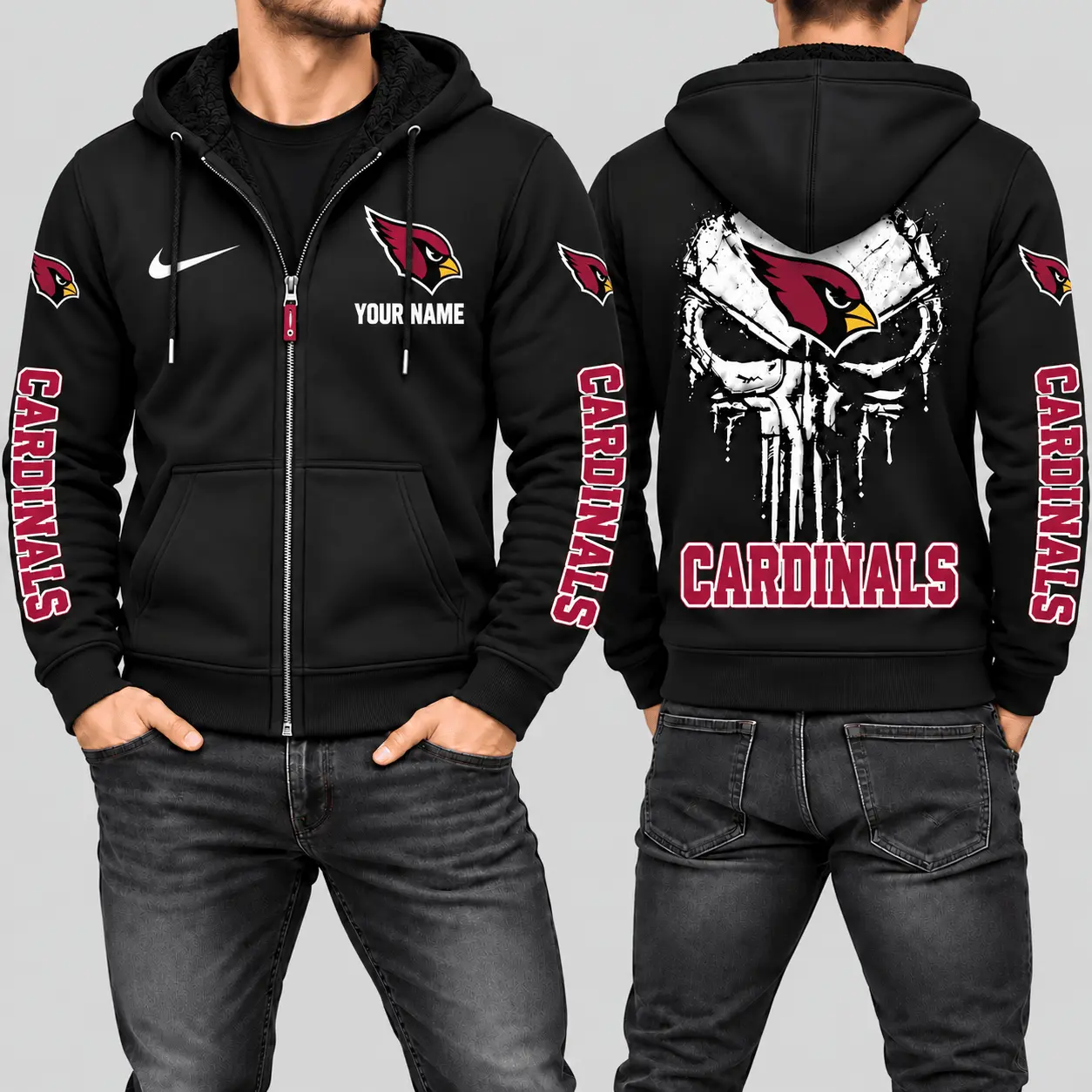 Arizona Cardinals | NFL Skull Back Zip Hoodie