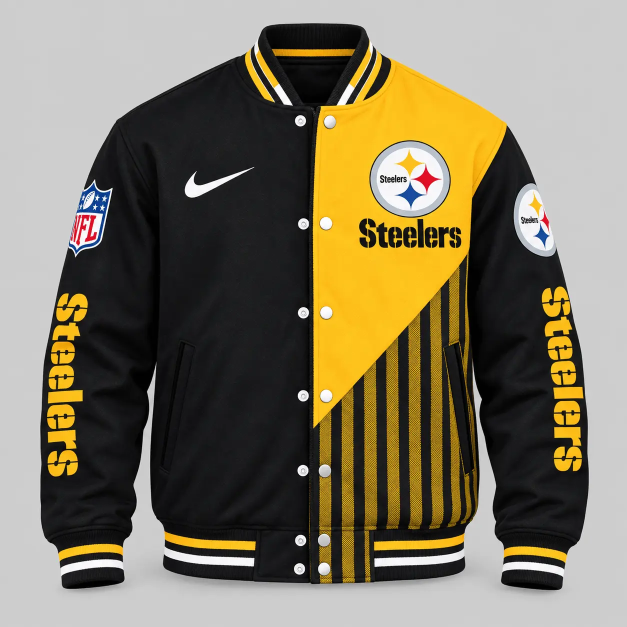 Pittsburgh Steelers | NFL Split Panel Baseball Jacket Jogger Set - Image 2