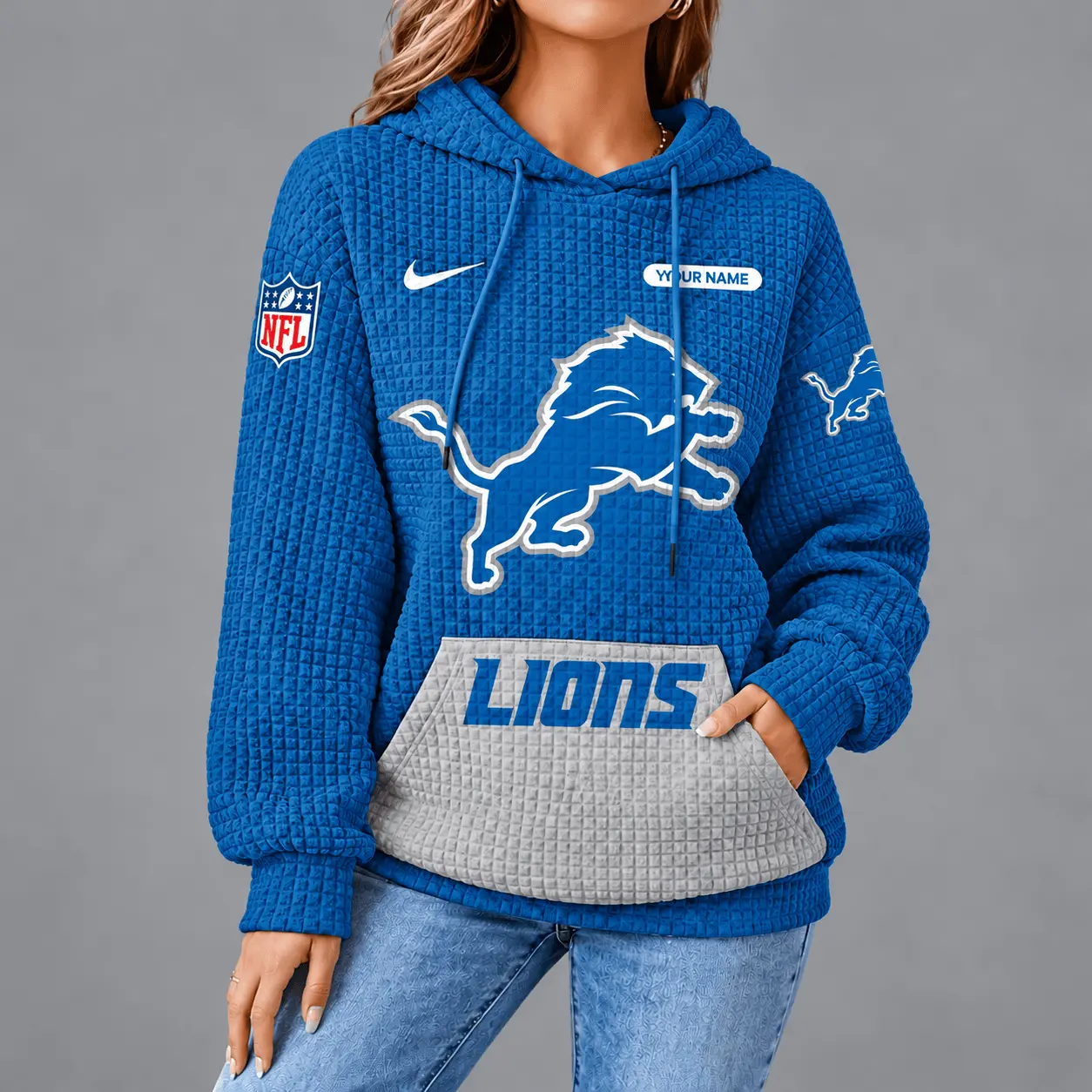 Detroit Lions | Premium NFL Cozy Two Tone Unisex Waffle Hoodie TD