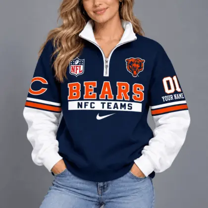 Chicago Bears | Premium NFL Classic Varsity Style Quarter-Zip Sweatshirt TD