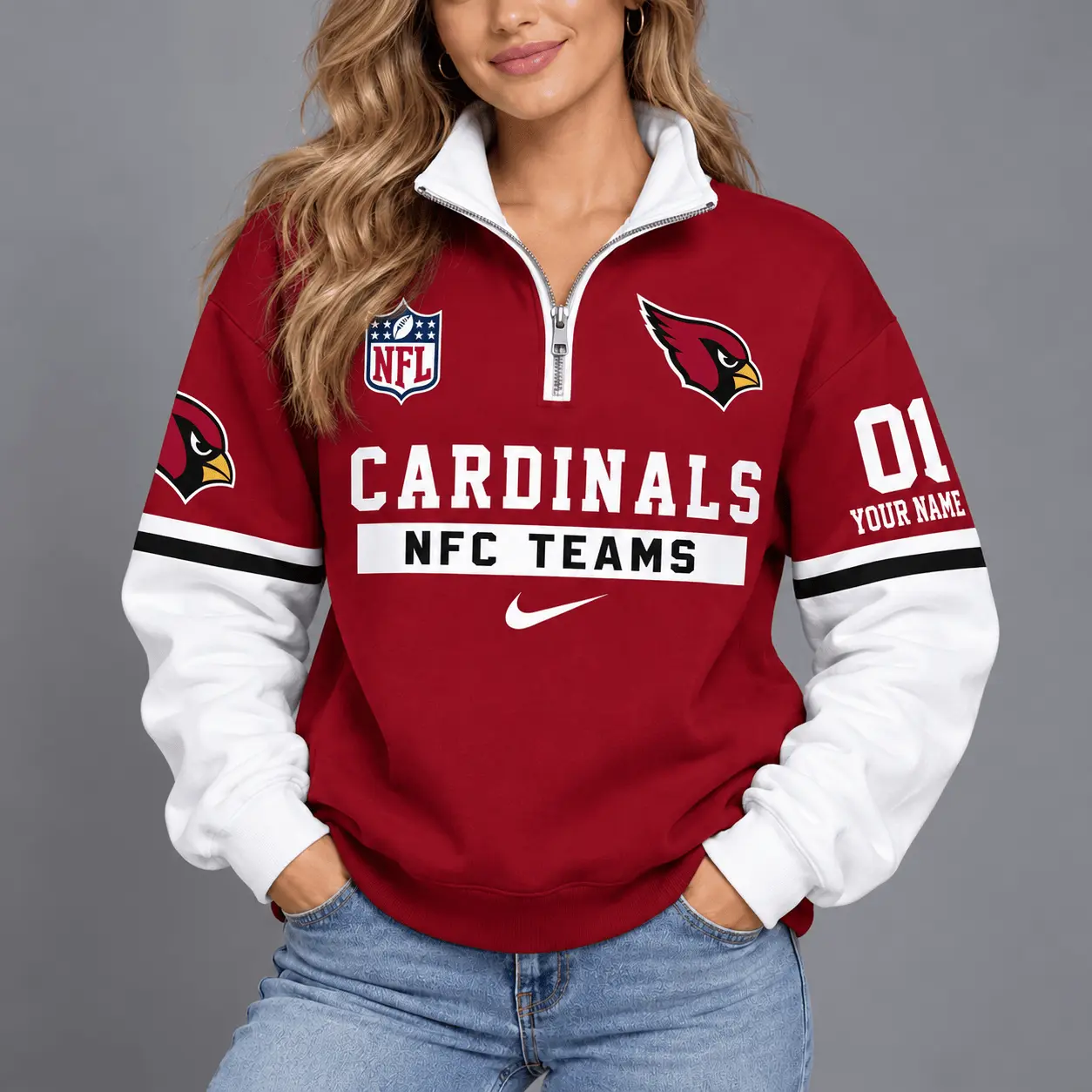 Arizona Cardinals | Premium NFL Classic Varsity Style Quarter-Zip Sweatshirt TD