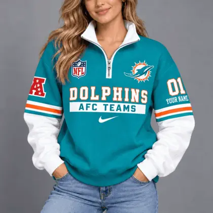 Miami Dolphins | Premium NFL Classic Varsity Style Quarter-Zip Sweatshirt TD