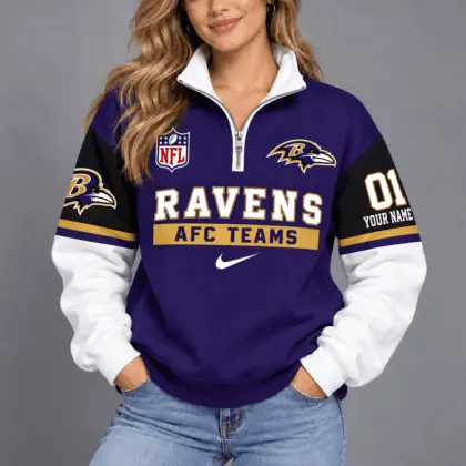 Baltimore Ravens | Premium NFL Classic Varsity Style Quarter-Zip Sweatshirt TD