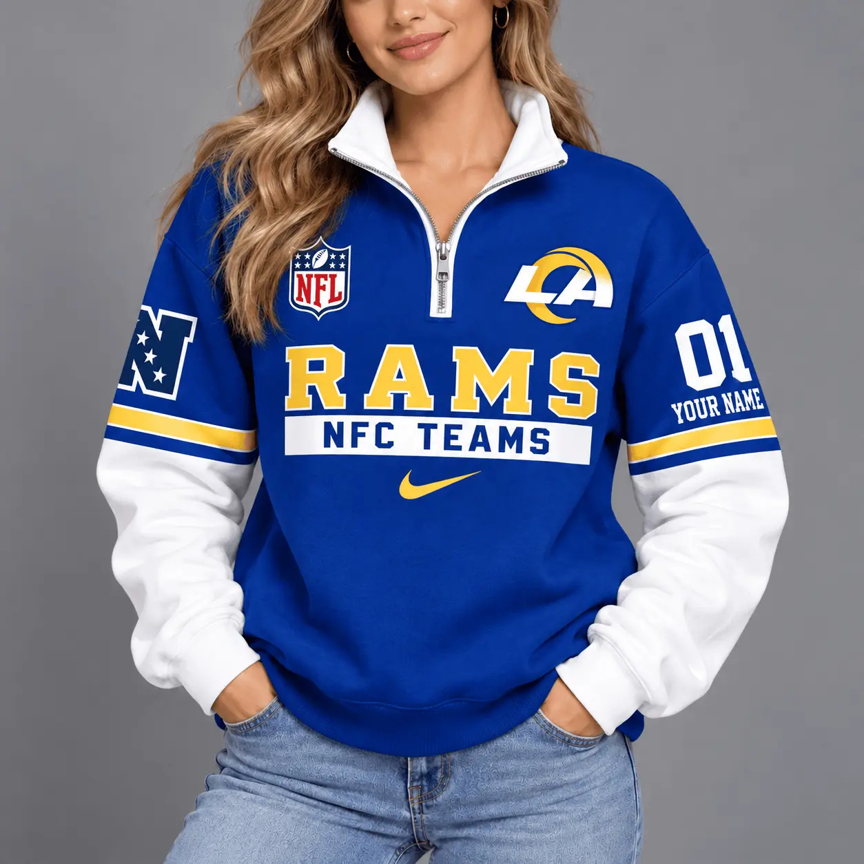 Los Angeles Rams | Premium NFL Classic Varsity Style Quarter-Zip Sweatshirt TD