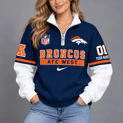 Denver Broncos | Premium NFL Classic Varsity Style Quarter-Zip Sweatshirt TD