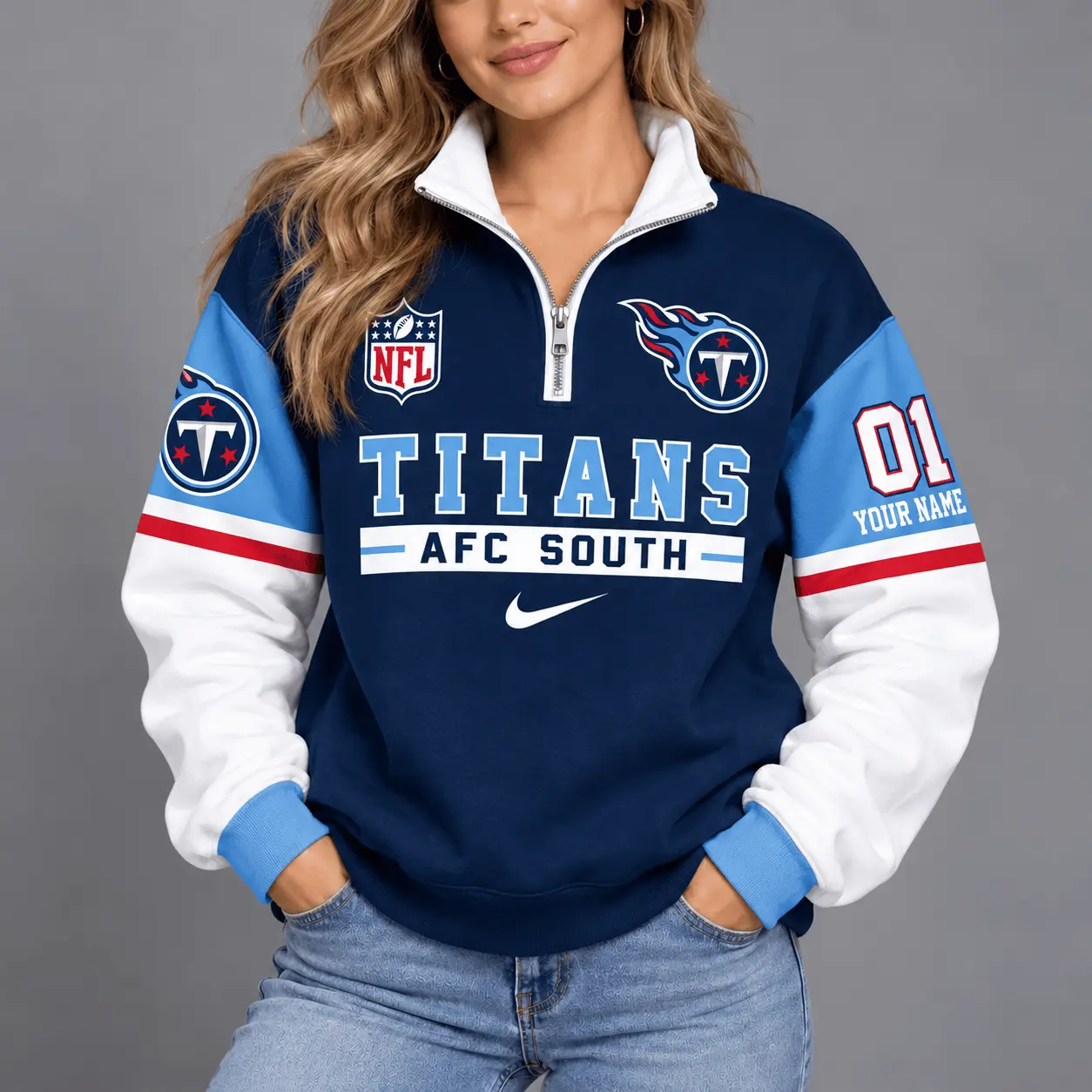 Tennessee Titans | Premium NFL Classic Varsity Style Quarter-Zip Sweatshirt TD