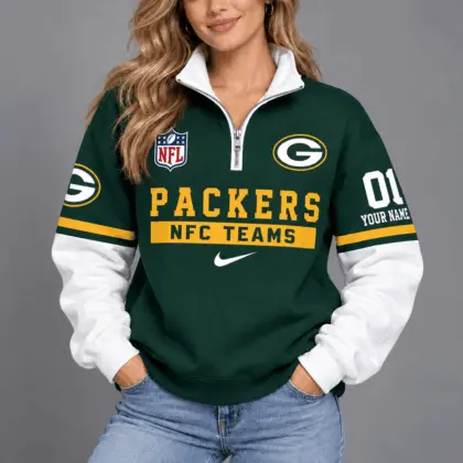 Green Bay Packers | Premium NFL Classic Varsity Style Quarter-Zip Sweatshirt TD