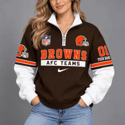 Cleveland Browns | Premium NFL Classic Varsity Style Quarter-Zip Sweatshirt TD