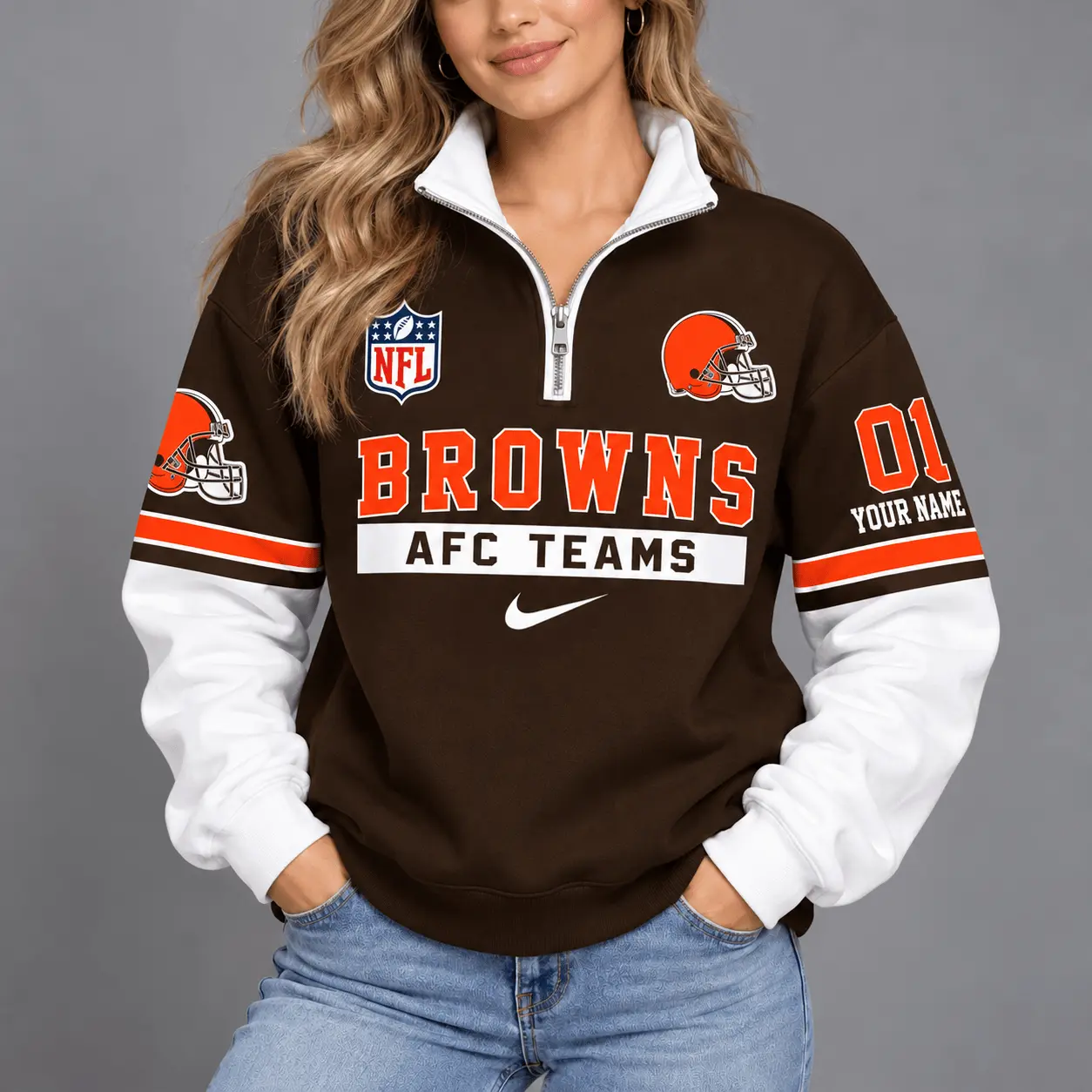 Cleveland Browns | Premium NFL Classic Varsity Style Quarter-Zip Sweatshirt TD