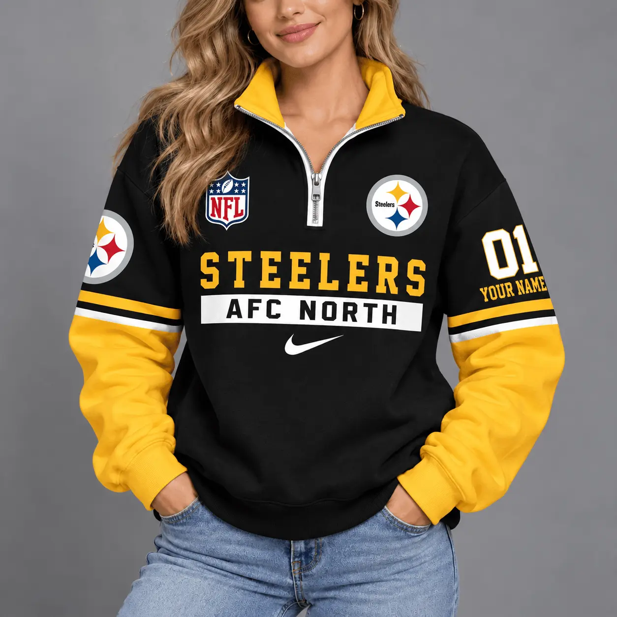 Pittsburgh Steelers | Premium NFL Classic Varsity Style Quarter-Zip Sweatshirt TD