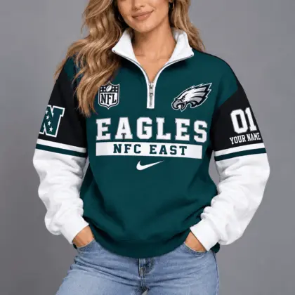 Philadelphia Eagles | Premium NFL Classic Varsity Style Quarter-Zip Sweatshirt TD