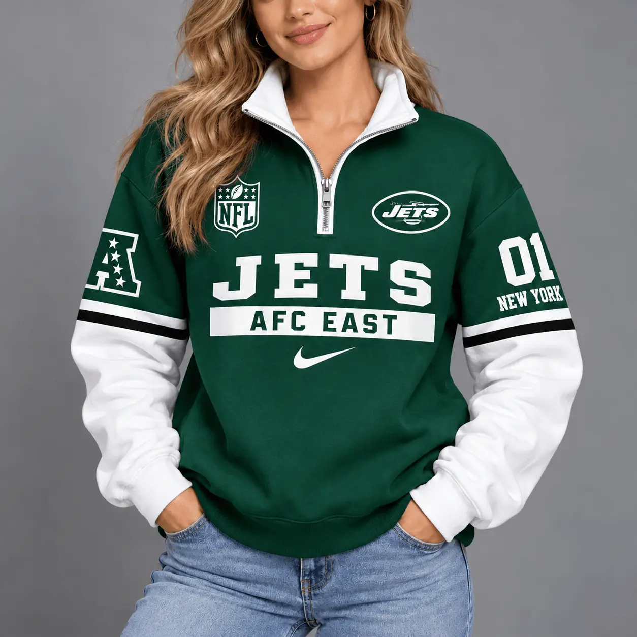 New York Jets | Premium NFL Classic Varsity Style Quarter-Zip Sweatshirt TD