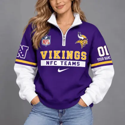 Minnesota Vikings | Premium NFL Classic Varsity Style Quarter-Zip Sweatshirt TD