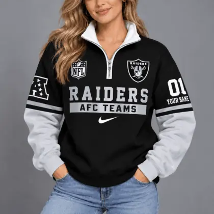 Las Vegas Raiders | Premium NFL Classic Varsity Style Quarter-Zip Sweatshirt TD
