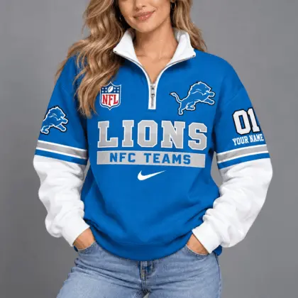 Detroit Lions | Premium NFL Classic Varsity Style Quarter-Zip Sweatshirt TD