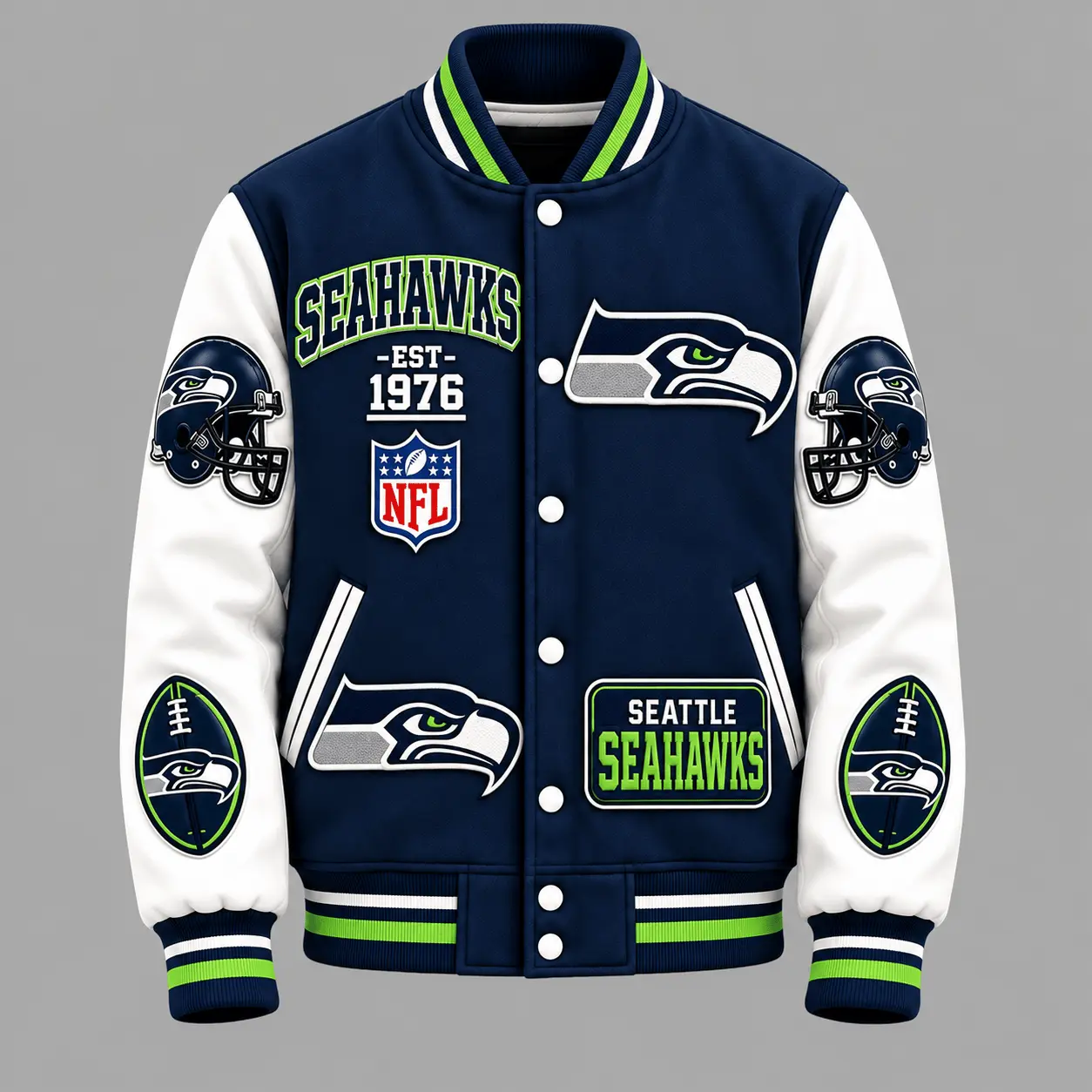 Seattle Seahawks | Premium NFL Baseball Jacket TD - Image 2