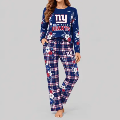 New York Giants | NFL Floral Plaid Pajama Set