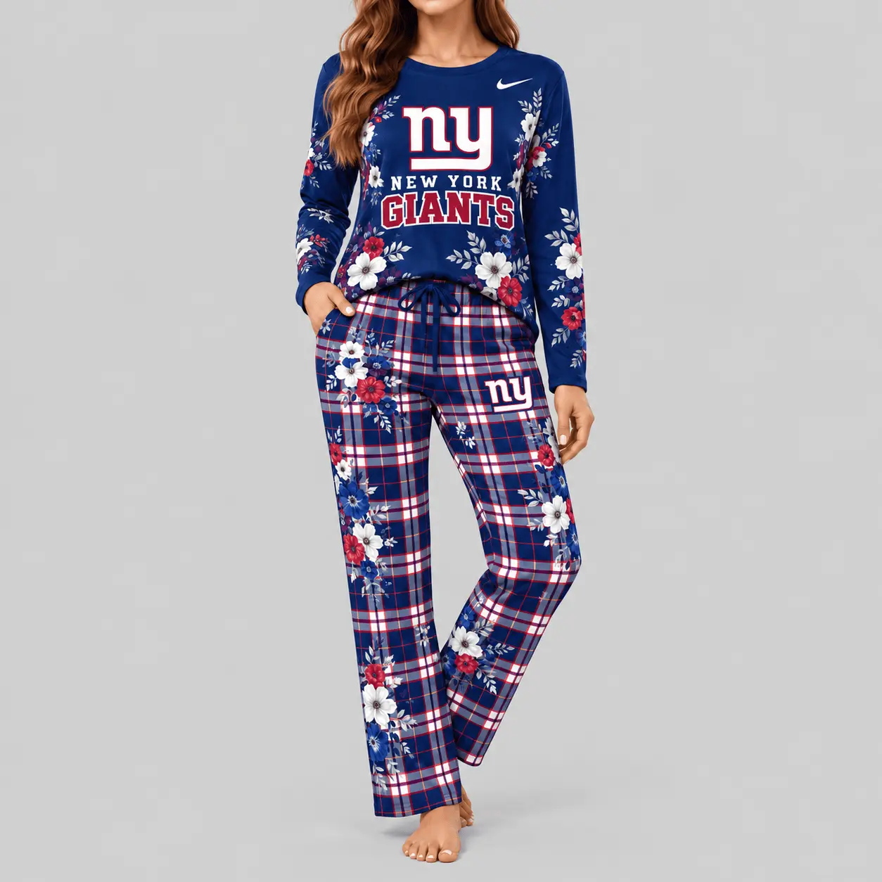 New York Giants | NFL Floral Plaid Pajama Set