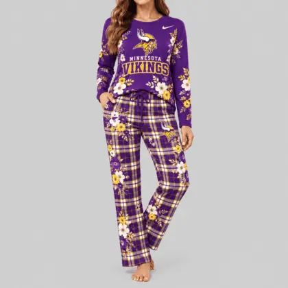 Minnesota Vikings | NFL Floral Plaid Pajama Set