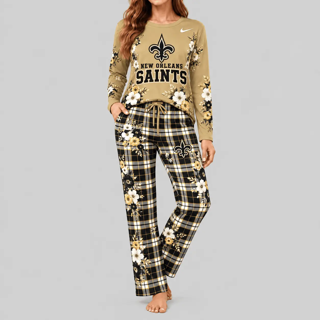 New Orleans Saints | NFL Floral Plaid Pajama Set