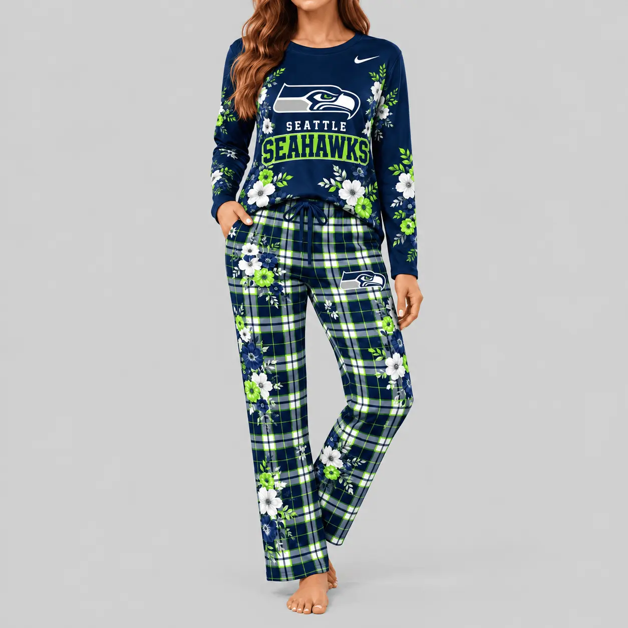 Seattle Seahawks | NFL Floral Plaid Pajama Set