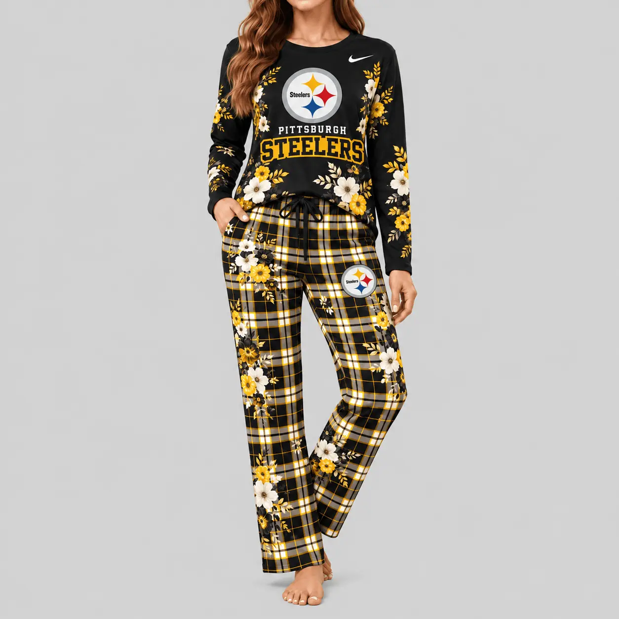 Pittsburgh Steelers | NFL Floral Plaid Pajama Set
