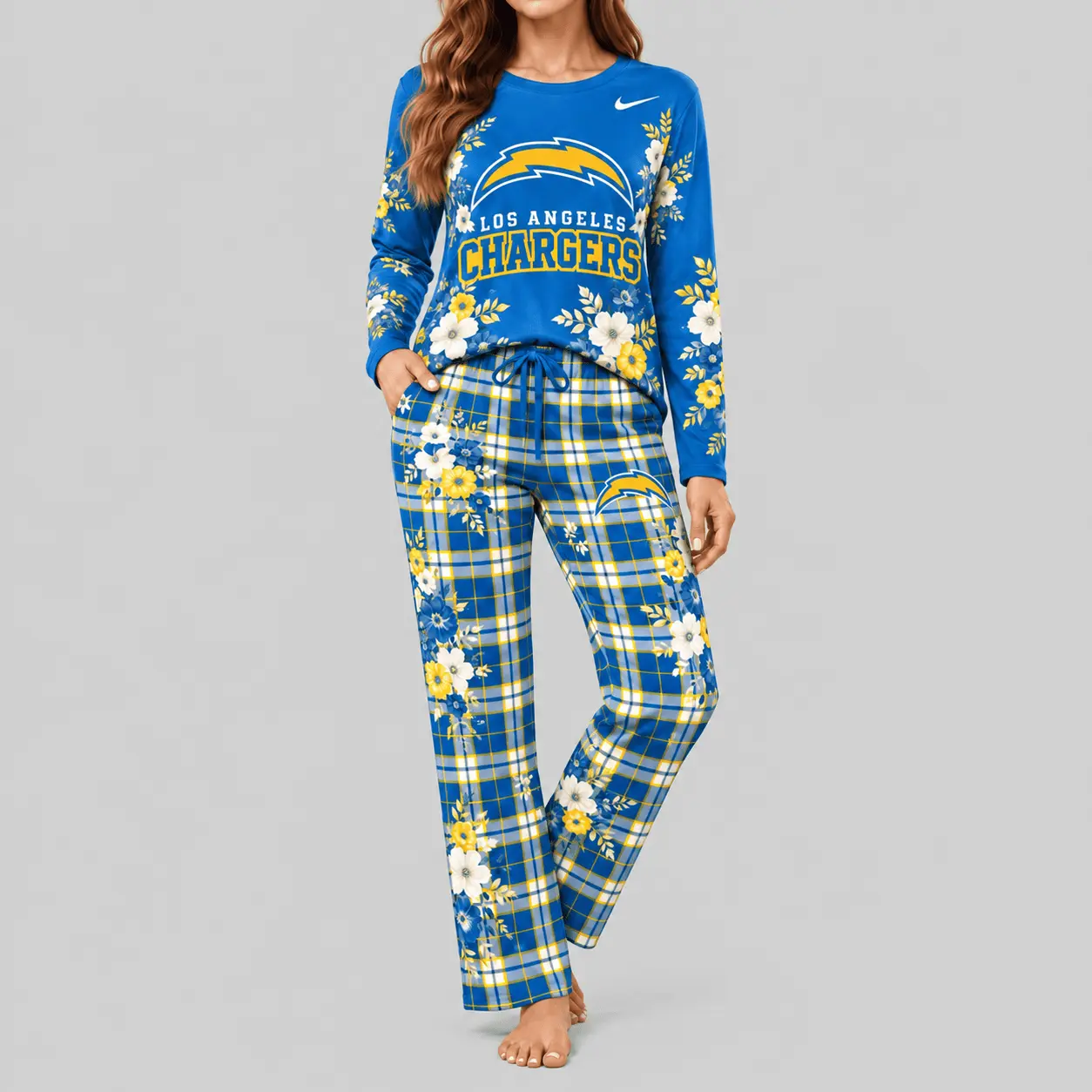 Los Angeles Chargers | NFL Floral Plaid Pajama Set