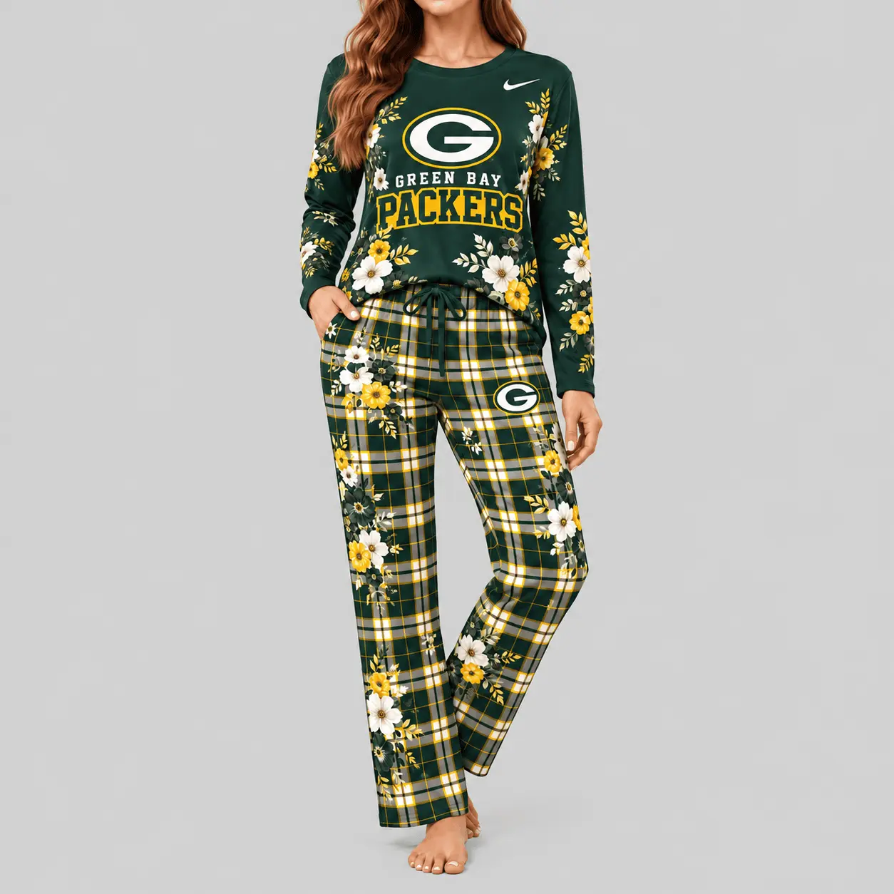 Green Bay Packers | NFL Floral Plaid Pajama Set