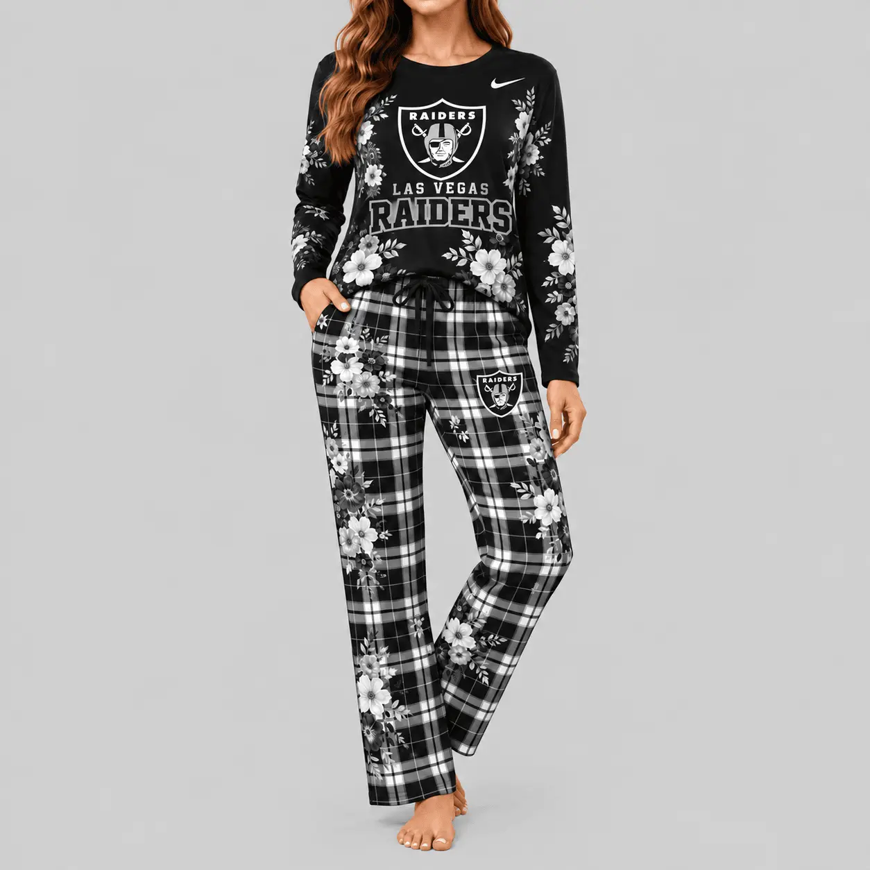 Las Vegas Raiders | NFL Floral Plaid Pajama Set
