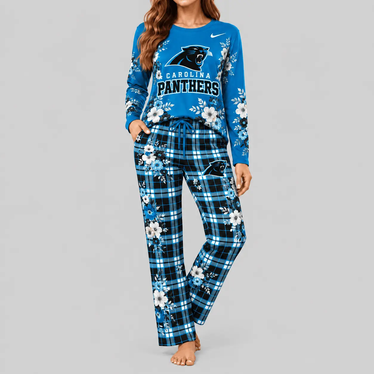 Carolina Panthers | NFL Floral Plaid Pajama Set