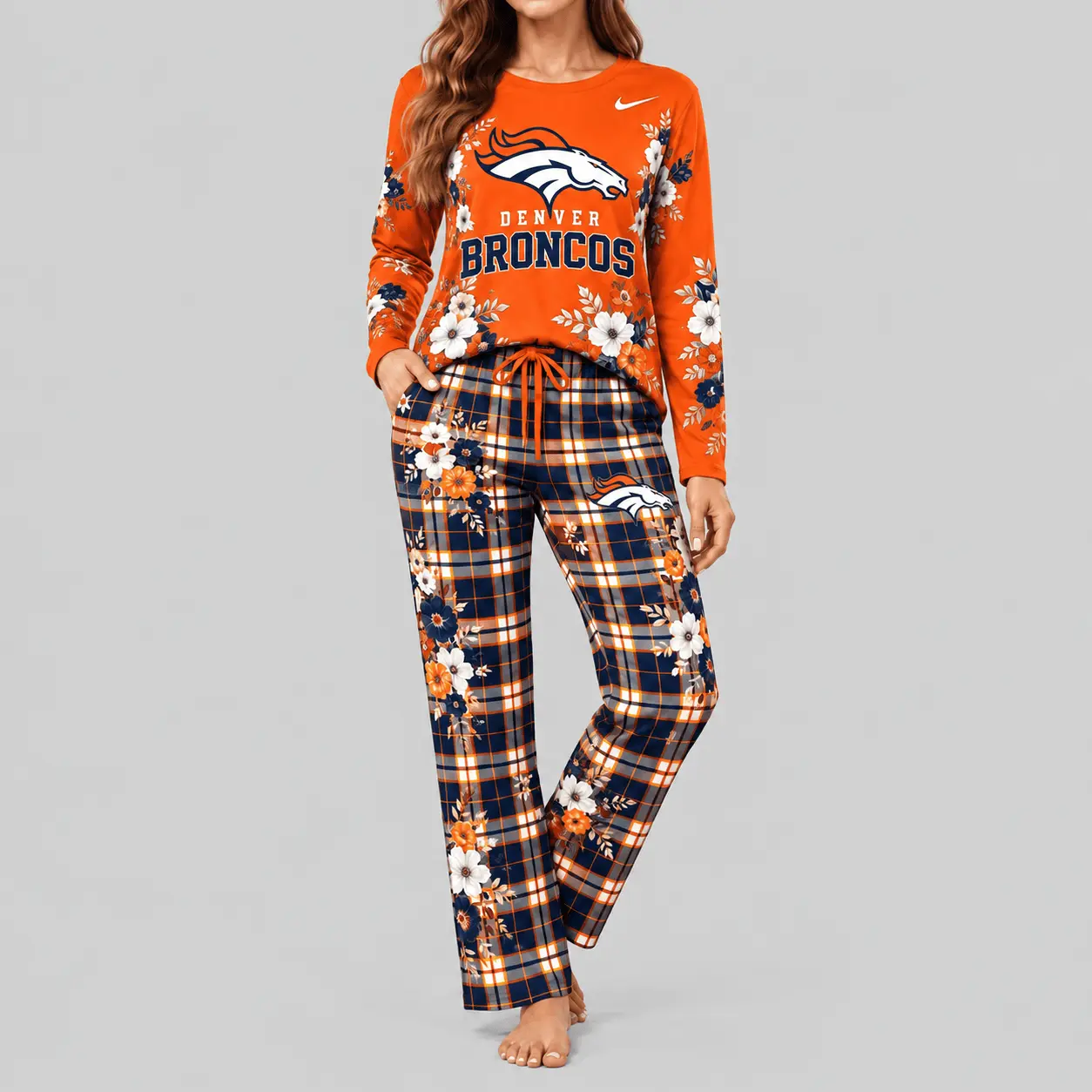 Denver Broncos | NFL Floral Plaid Pajama Set