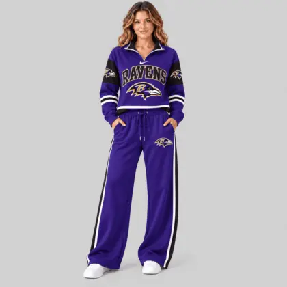 Baltimore Ravens | NFL Quarter Zip Wide Leg Pants Set