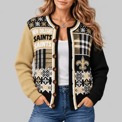 New Orleans Saints | NFL Fair Isle Plaid Knit Cardigan