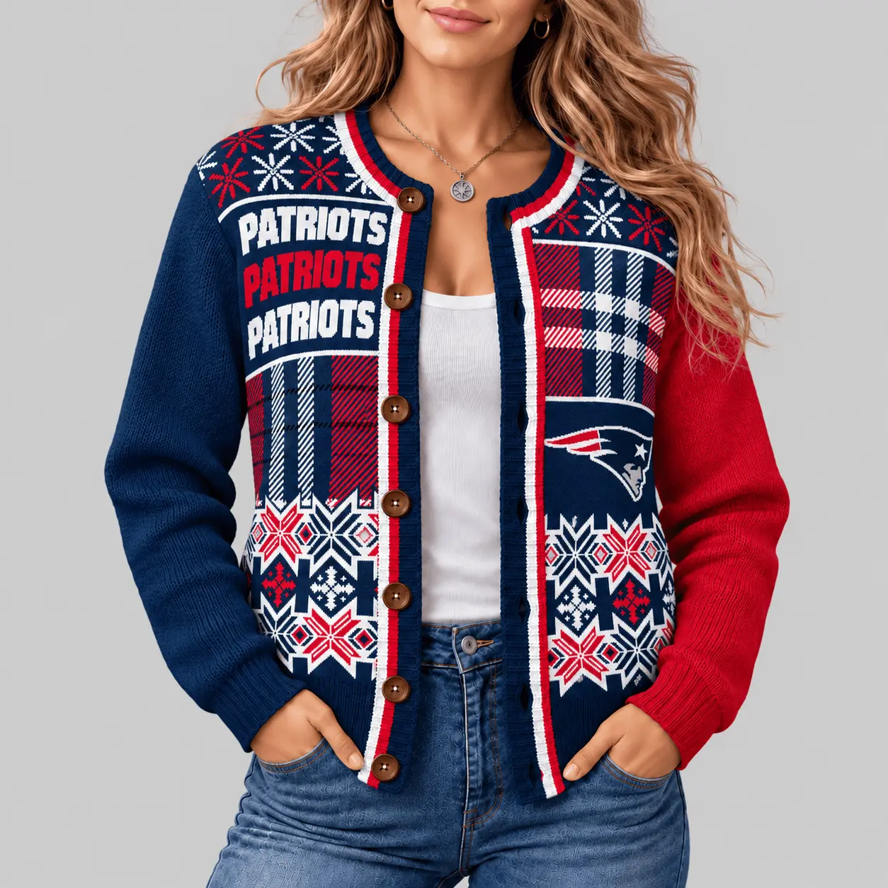 New England Patriots | NFL Fair Isle Plaid Knit Cardigan