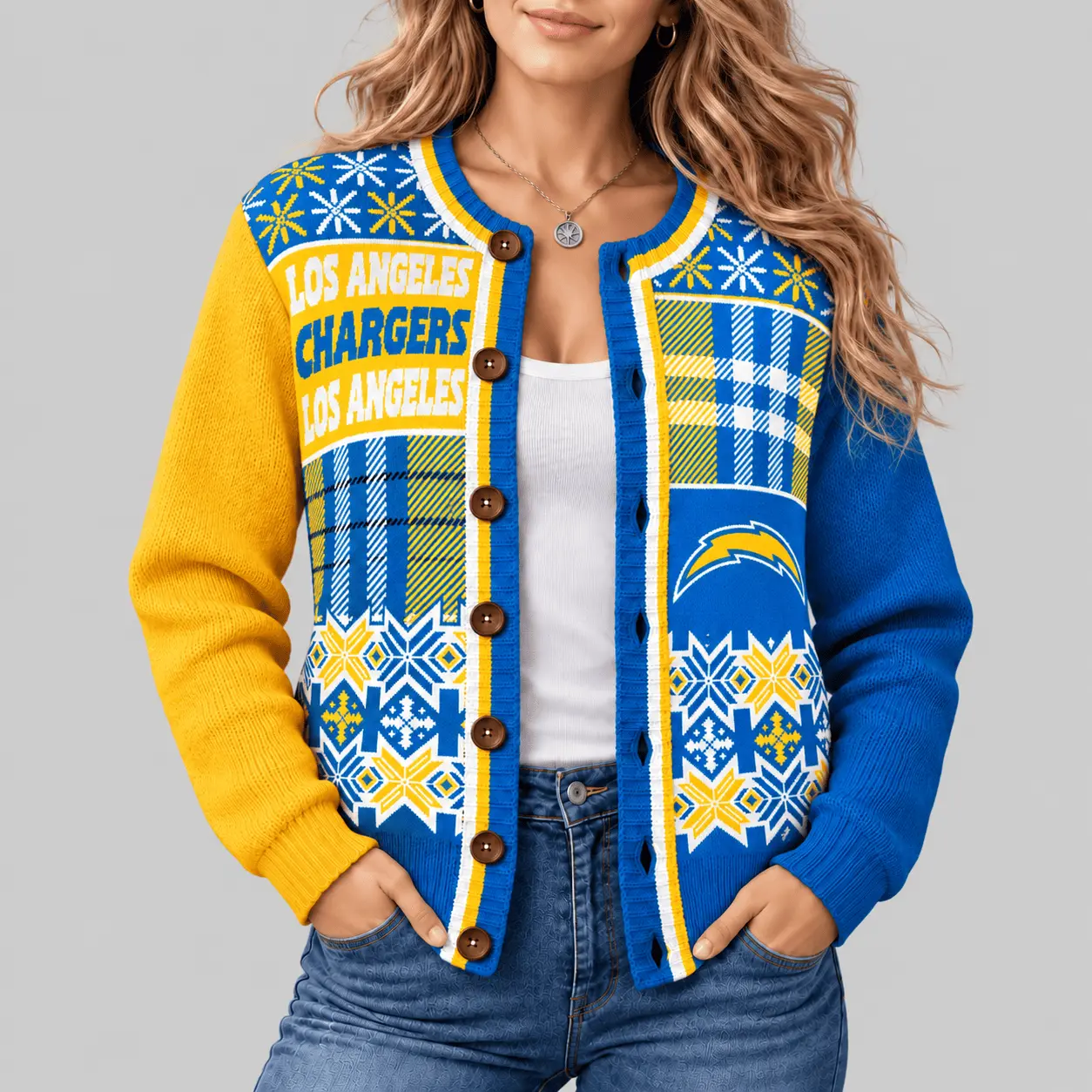 Los Angeles Chargers | NFL Fair Isle Plaid Knit Cardigan