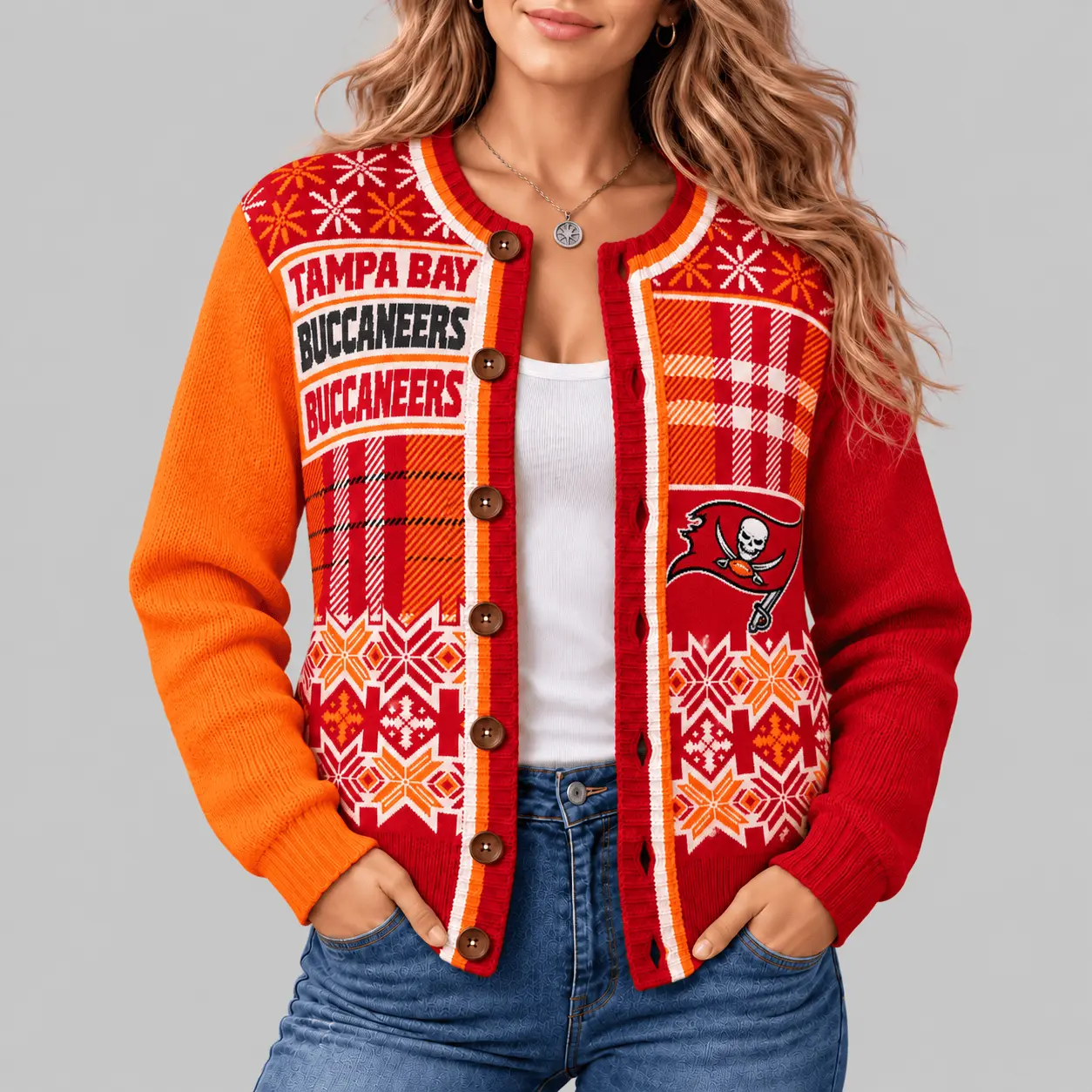 Tampa Bay Buccaneers | NFL Fair Isle Plaid Knit Cardigan