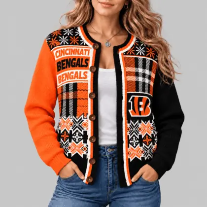 Cincinnati Bengals | NFL Fair Isle Plaid Knit Cardigan