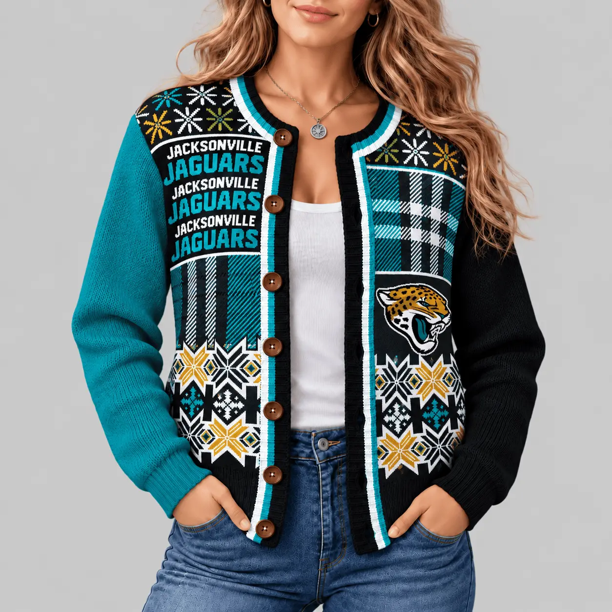 Jacksonville Jaguars | NFL Fair Isle Plaid Knit Cardigan