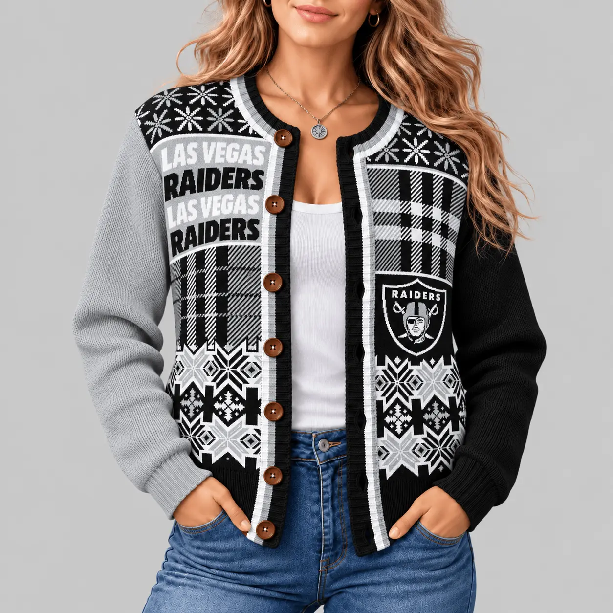 Las Vegas Raiders | NFL Fair Isle Plaid Knit Cardigan