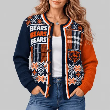 Chicago Bears | NFL Fair Isle Plaid Knit Cardigan