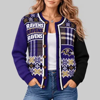 Baltimore Ravens | NFL Fair Isle Plaid Knit Cardigan