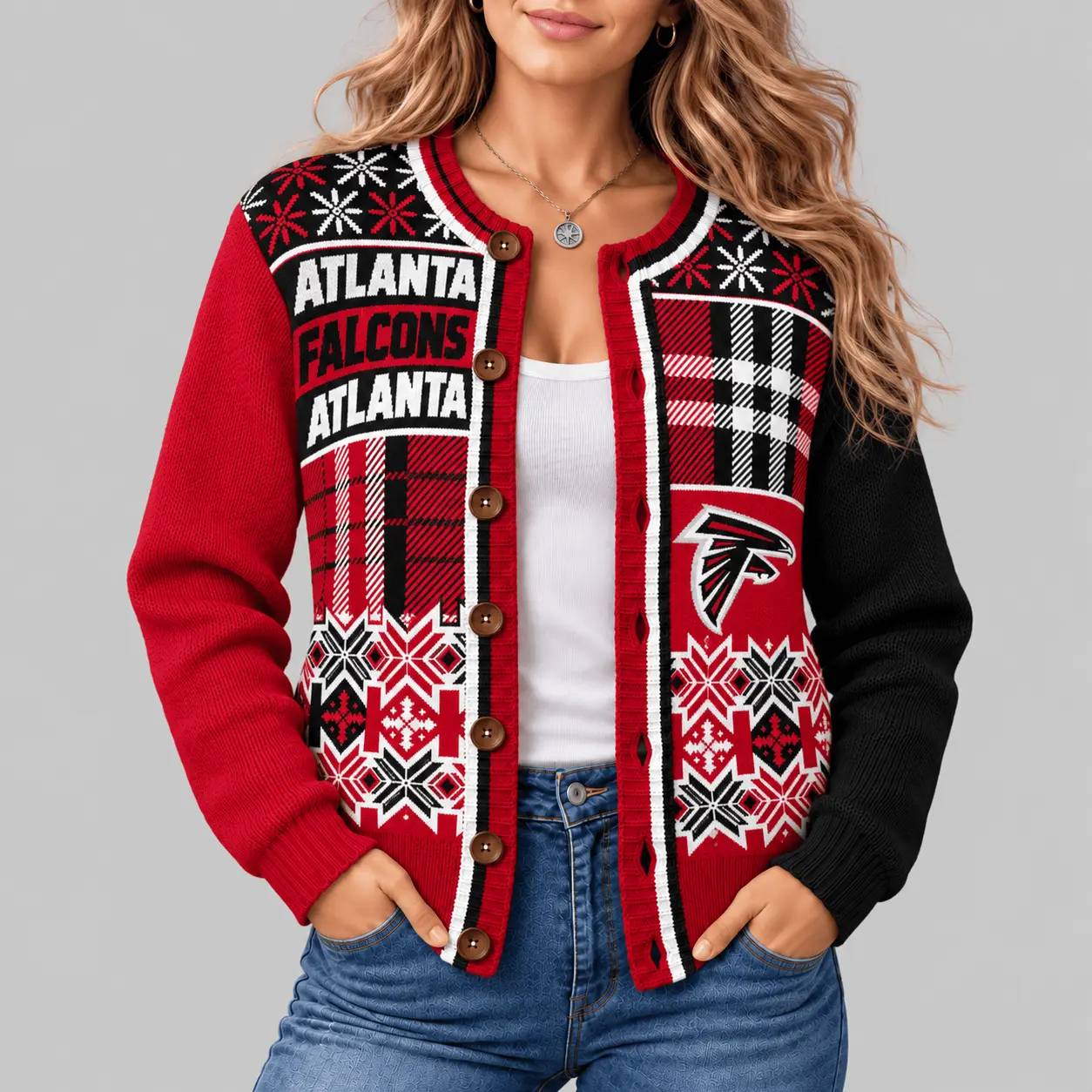 Atlanta Falcons | NFL Fair Isle Plaid Knit Cardigan
