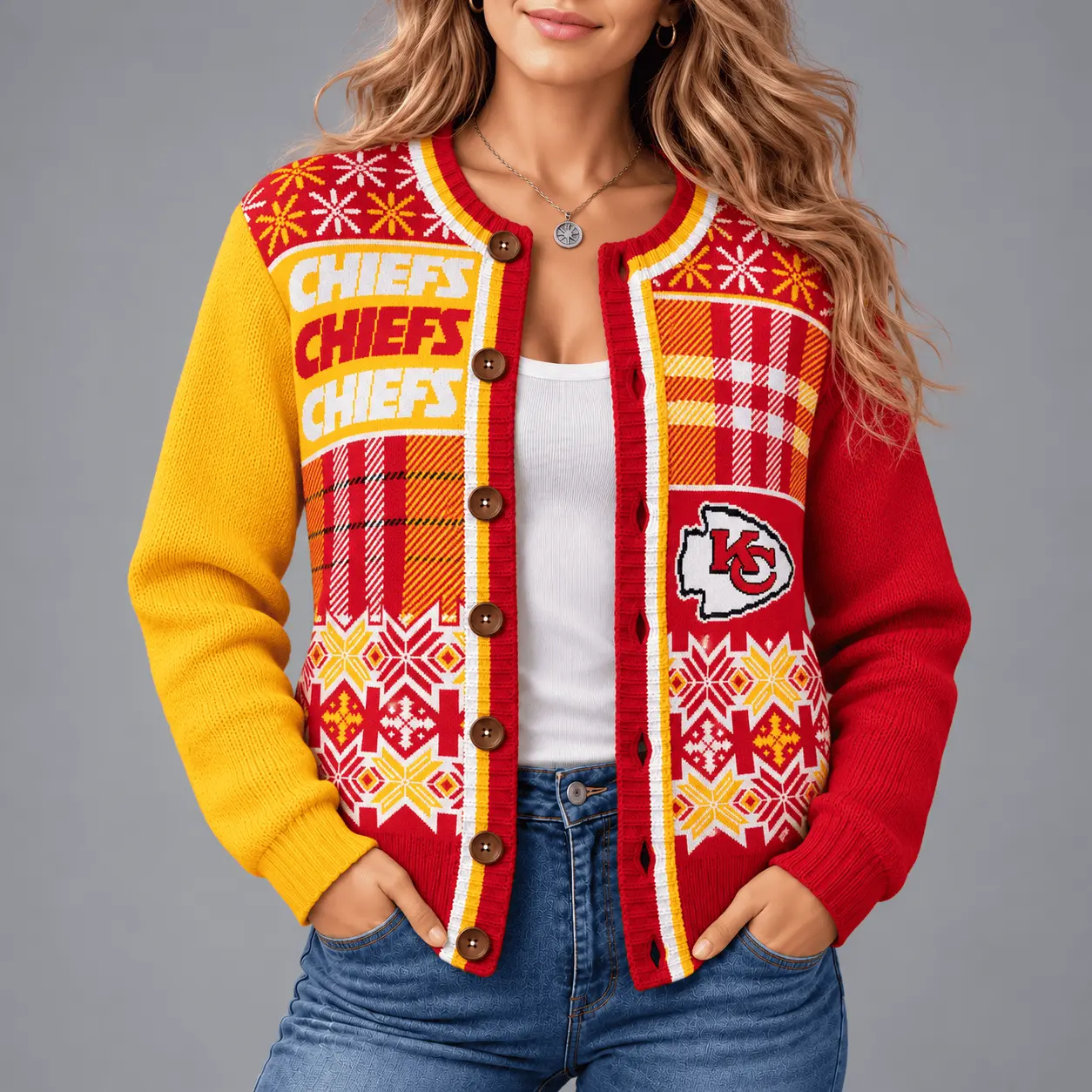 Kansas City Chiefs | NFL Fair Isle Plaid Knit Cardigan