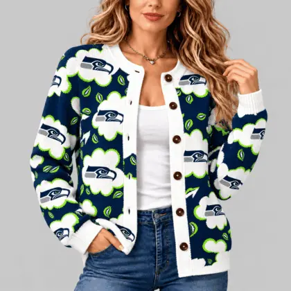 Seattle Seahawks | NFL Kiss Pattern Knit Cardigan