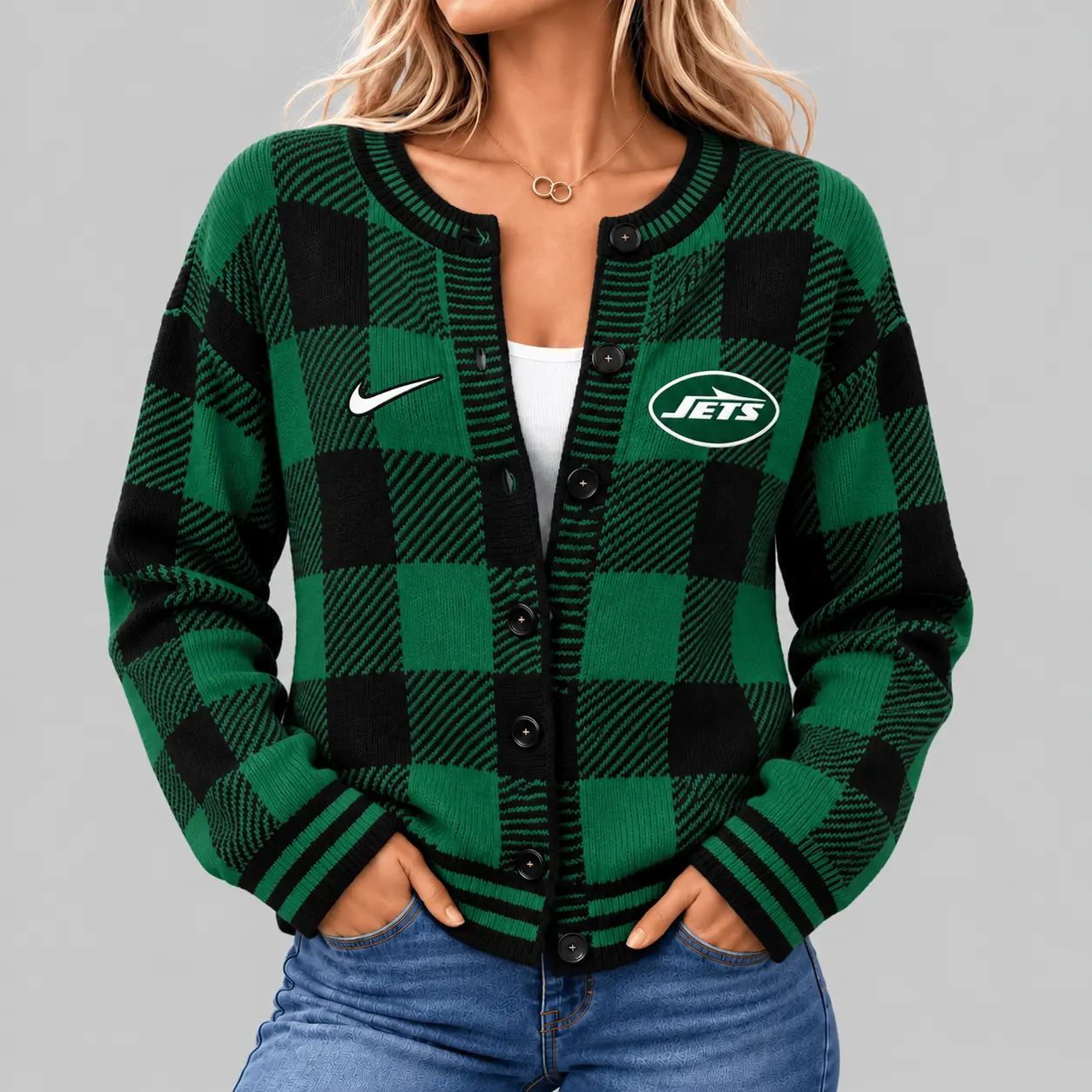 New York Jets | NFL Buffalo Check Knit Cardigan