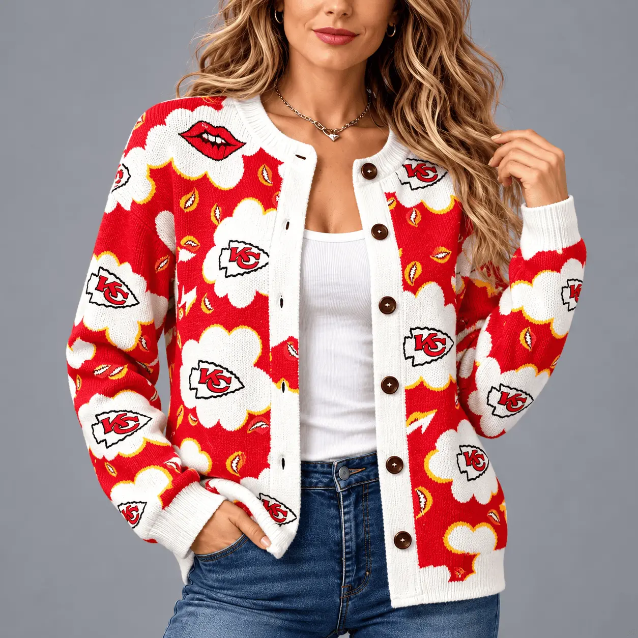 Kansas City Chiefs | NFL Kiss Pattern Knit Cardigan
