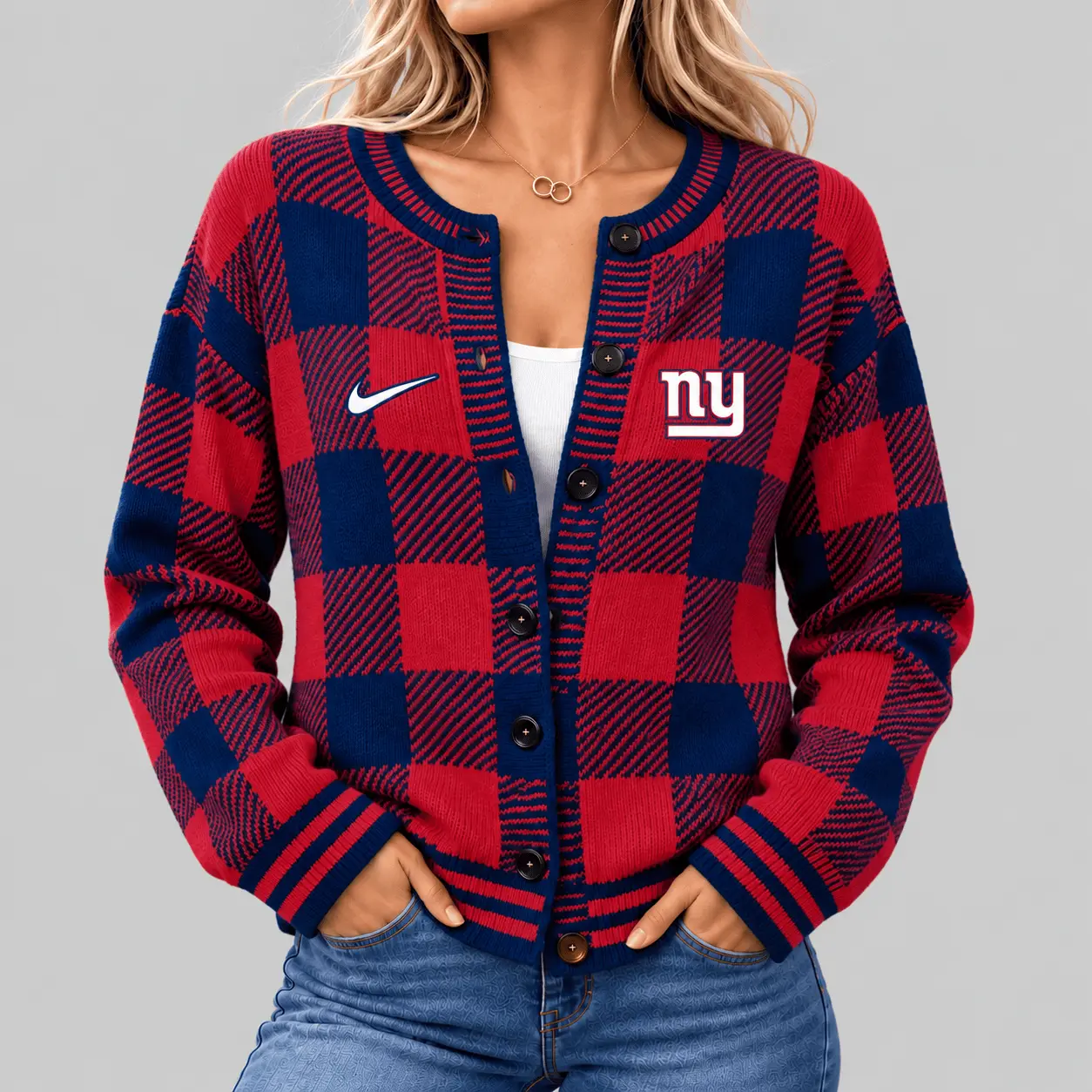 New York Giants | NFL Buffalo Check Knit Cardigan